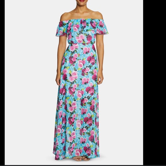 Betsey Johnson Dresses & Skirts - NWT BETSEY JOHNSON Off-The-Shoulder Blue & Pink Floral Maxi Dress Size 12